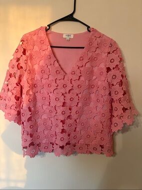 Umgee Pink Floral Lace V-Neck Blouse